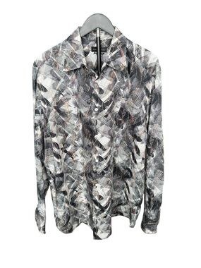 Jhane Barnes Abstract Print Button Front Shirt L Art-To-Wear Career Chic AA84